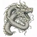 golden dragon breathing fire tattoo design idea