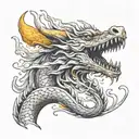golden dragon breathing fire tattoo design idea