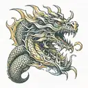 golden dragon breathing fire tattoo design idea