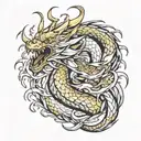 golden dragon breathing fire tattoo design idea