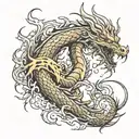 golden dragon breathing fire tattoo design idea