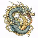 golden dragon breathing fire tattoo design idea