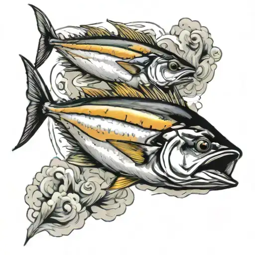 yellowfin tuna fish jumping tattoo design idea