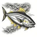 yellowfin tuna fish jumping tattoo design idea