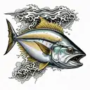 yellowfin tuna fish jumping tattoo design idea