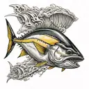 yellowfin tuna fish jumping tattoo design idea