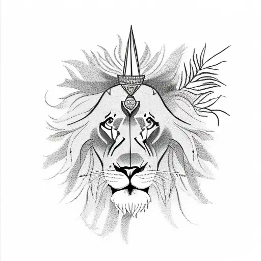 lion of judah with thorne crown and bougainvillea flower in it tattoo design idea