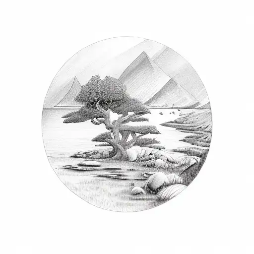 Scottish scenery with symbolism to represent my 3 daughters julia Georgia and Robyn  tattoo design idea