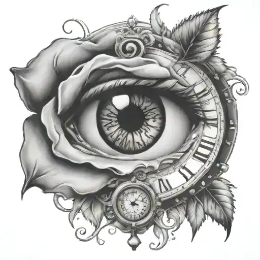 rose and eye with clock roman numeral crying eyes tattoo design idea
