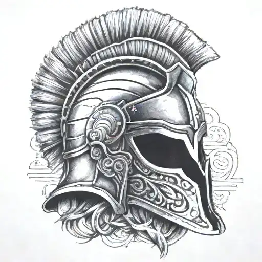 trojan war helmet adorned tattoo design idea