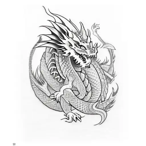 Dragon wrapped around a skyscraper tattoo design idea
