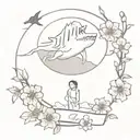 A minimalist tattoo design of a horror movie poster with sakura blossoms in the background tattoo design idea