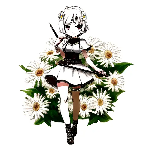 daisy flower with a viking dagger tattoo design idea