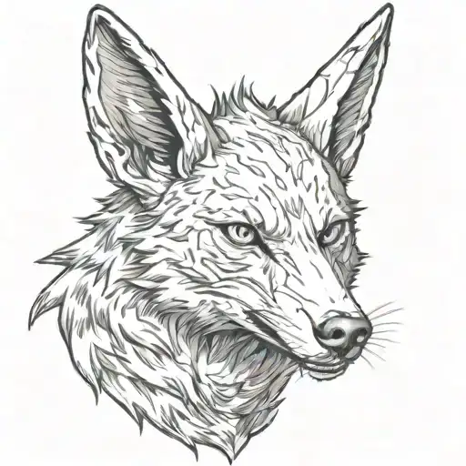 rabid coyote with horns bahamut head tattoo design idea