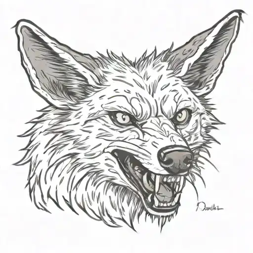 rabid  coyote with demon horns  tattoo design idea