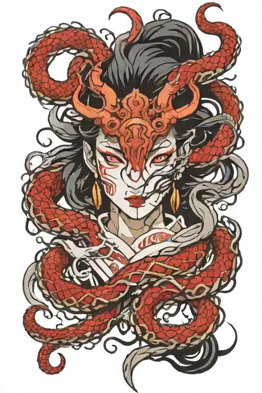 broken mask tentacles anime girl demon slayer tattoo design idea