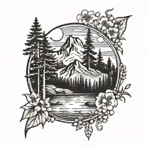 pnw outdoor scene tattoo design idea