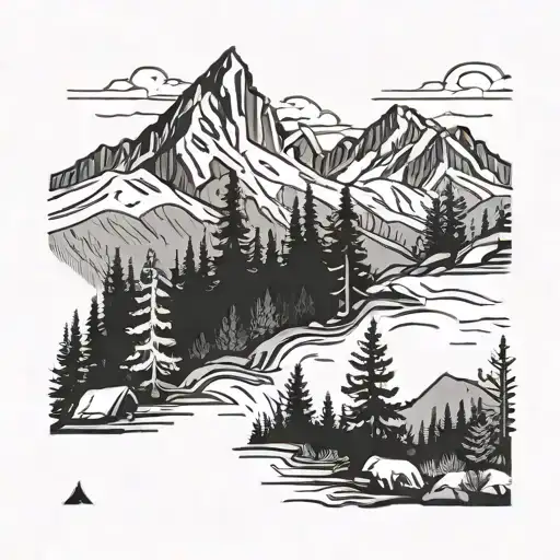pnw outdoor scene with mountains tattoo design idea