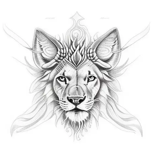 León con rayos y fuego realista tattoo design idea