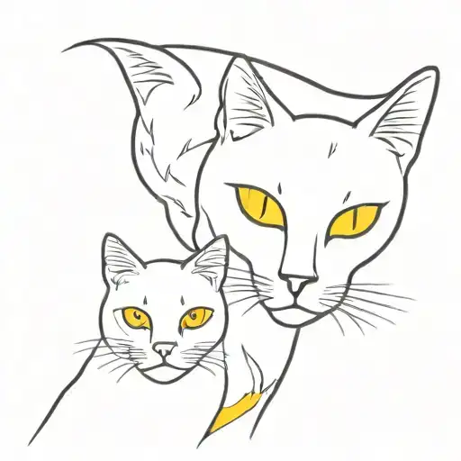 white and black male cat whith yellow eyes and a female cat white with blue eyes tattoo design idea
