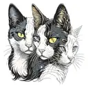 black and white cat male whith yellow eyes and a white cat female with blue eyes  tattoo design idea