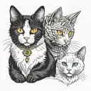 black and white cat male whith yellow eyes and a white cat female with blue eyes  tattoo design idea