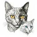 white and black male cat whith yellow eyes and a female cat white with blue eyes tattoo design idea