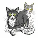 white and black male cat whith yellow eyes and a female cat white with blue eyes tattoo design idea