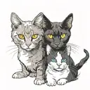 white and black male cat whith yellow eyes and a female cat white with blue eyes tattoo design idea