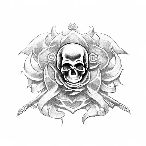 Marine emblem with a skull and intricate flower details tattoo design idea