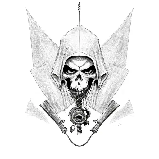Grim Reaper Scythe with hood black and white tattoo design idea