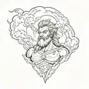 Central Element Zeus:Positioned slightly towards the top center,Holding a lightning bolt with storm clouds and thunderbo tattoo design idea