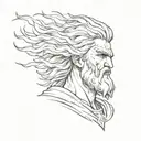 Central Element Zeus:Positioned slightly towards the top center,Holding a lightning bolt with storm clouds and thunderbo tattoo design idea