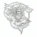 Central Element Zeus:Positioned slightly towards the top center,Holding a lightning bolt with storm clouds and thunderbo tattoo design idea