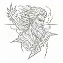 Central Element Zeus:Positioned slightly towards the top center,Holding a lightning bolt with storm clouds and thunderbo tattoo design idea