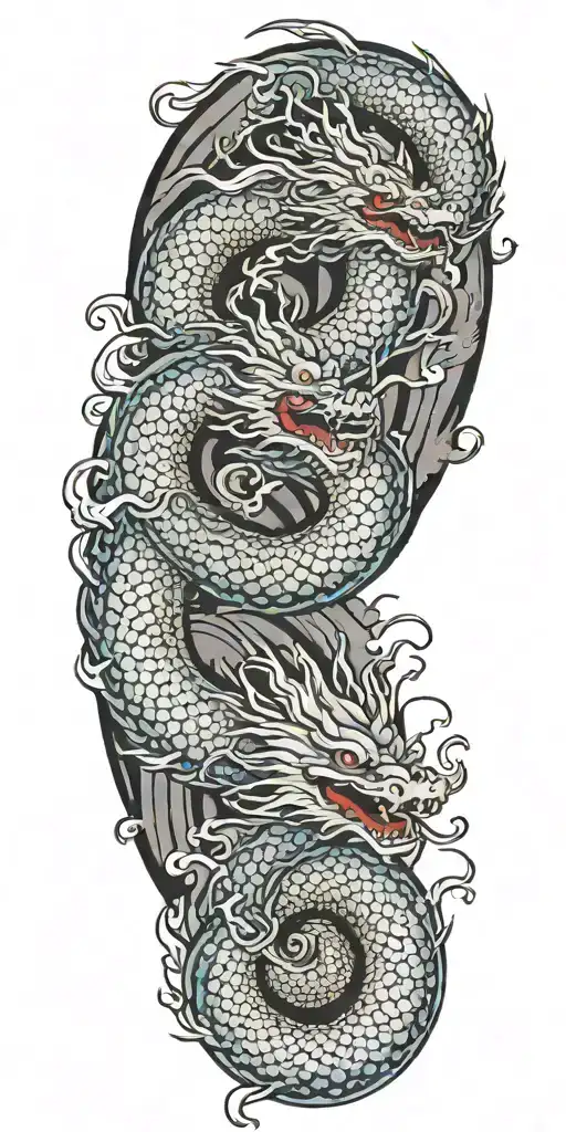 japanese dragon faying in a spiral towards the sky with clouds  tattoo design idea
