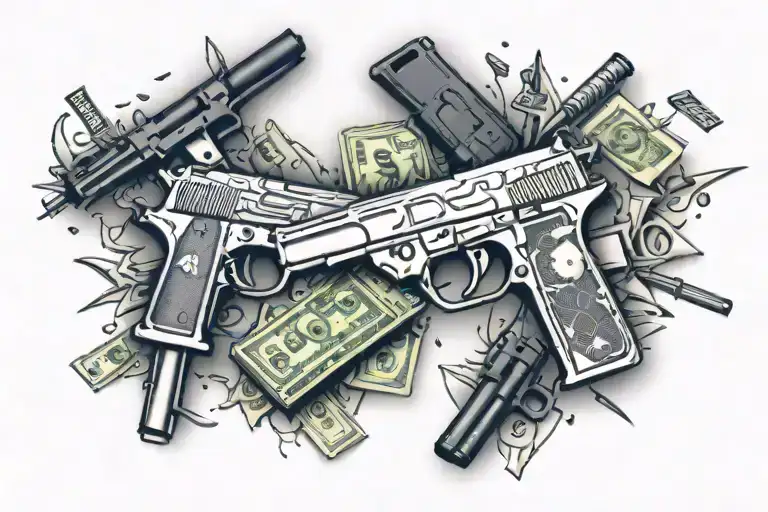 guns money drugs tattoo design idea