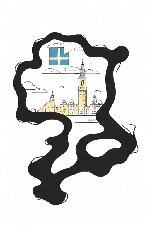 swedish flag and stockhold skyline tattoo design idea