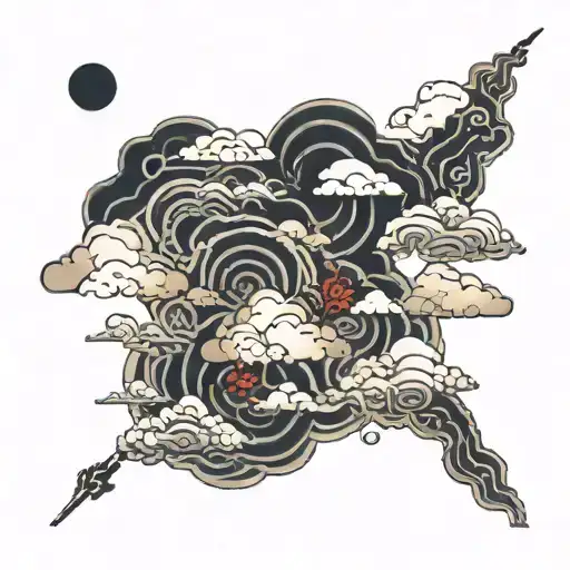 Clouds in Japanese style, all over your neck tattoo design idea