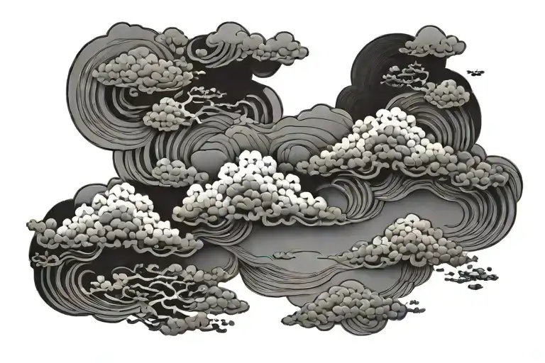 Clouds in Japanese style, all over your neck tattoo design idea