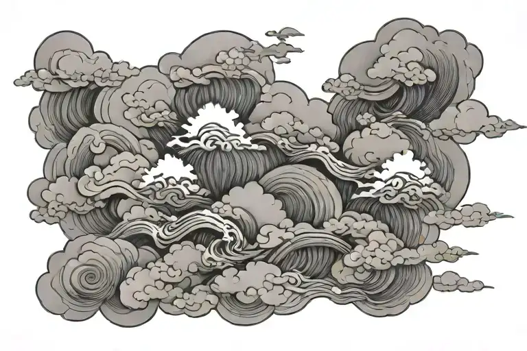 Clouds in Japanese style, all over your neck tattoo design idea