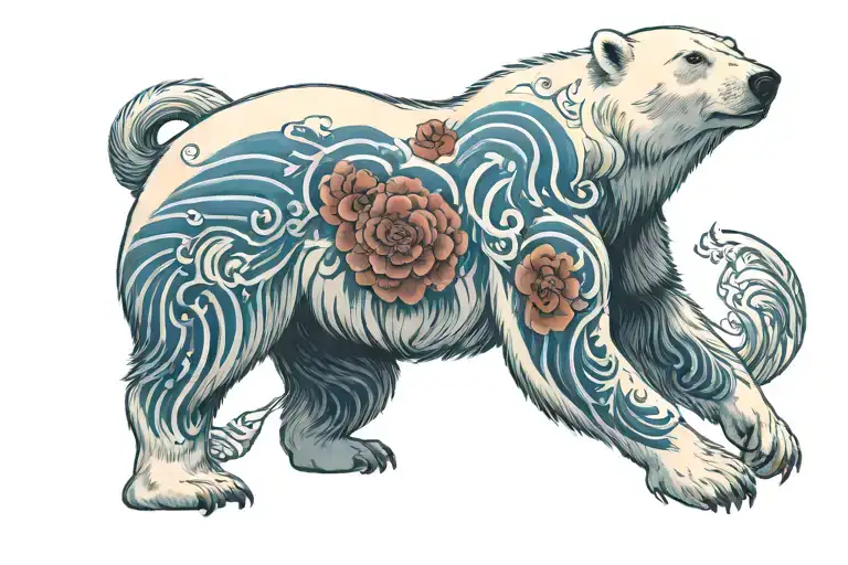 Polar bear walking tattoo design idea