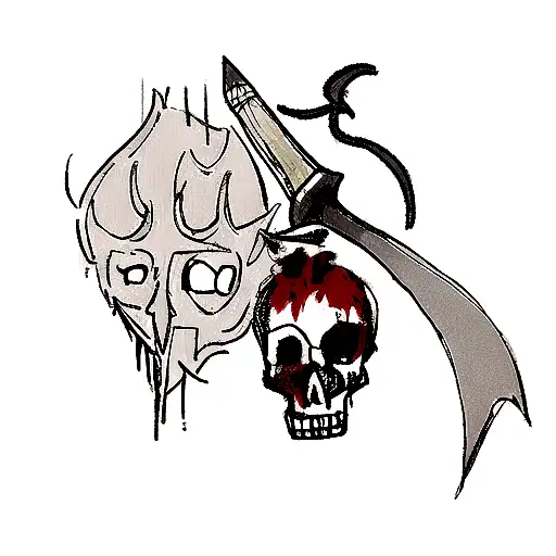 dagger with skull and blood tattoo design idea