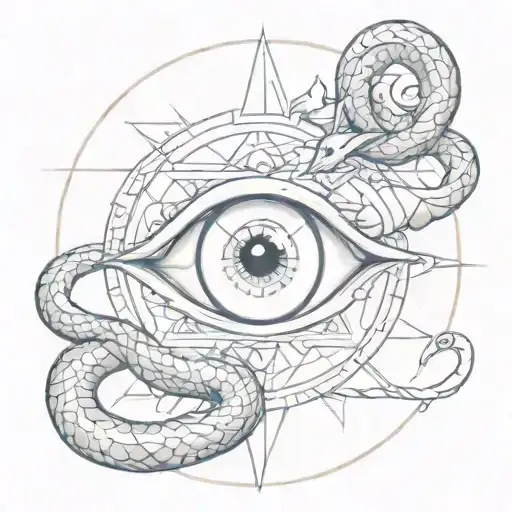all seeing eye with snake wrapped tattoo design idea