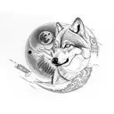 Create a tattoo design depicting a family of wolves in a forest, with a sun and moon in the background tattoo design idea