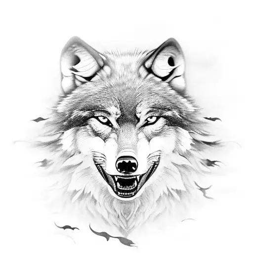 A majestic wolf howling at the moon in a military camouflage pattern tattoo design idea