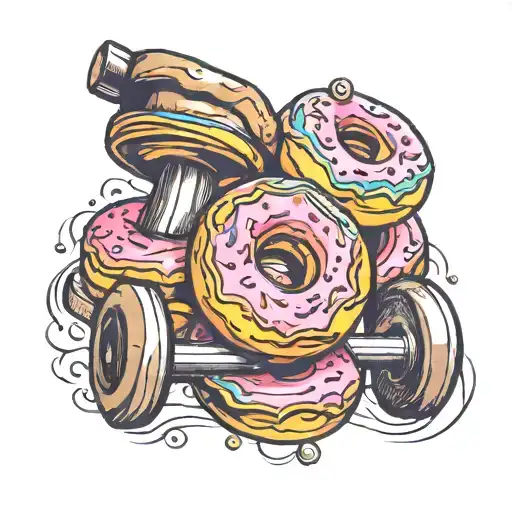 donut curling dumbbells tattoo design idea