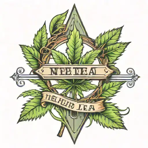 weed leaf and street sign tattoo design idea