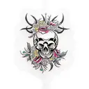 A traditional tattoo design featuring an intricately detailed animal skull adorned with delicate flowers tattoo design idea
