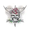 A traditional tattoo design featuring an intricately detailed animal skull adorned with delicate flowers tattoo design idea